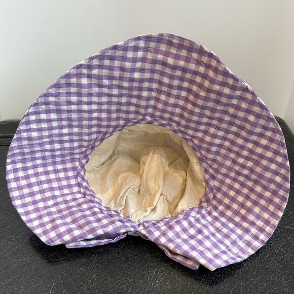 Vintage 60s Lilac Gingham Cottage Prairie Floppy Sun Hat - Picture 6 of 6
